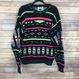 Summit County Mens L Vintage Neon Ski Sweater B59